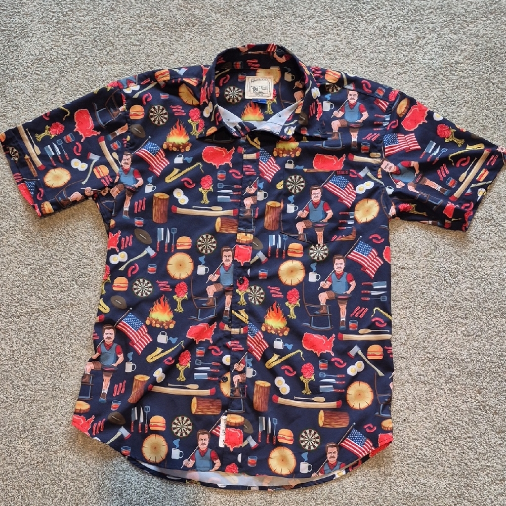 Parks & Recreation Ron Swanson Shirt Mens Large - Pawnee RSVLTS Blue Button Up
